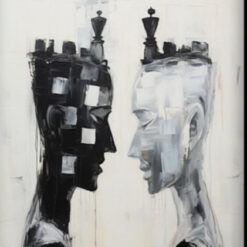 Exclusive 100% Handmade Textured Abstract Oil Artwork by Dafen Village: Black and White Portrait of Two People Ideal for Contemporary Home Interior