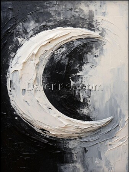 Dafen Village Studio Custom 100% Hand – Painted Textured Abstract Oil Painting: Shining Moon on Pitch – Black Night for Modern Living Rooms