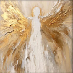 Dafen Village Studio Custom 100% Hand - Painted Textured Abstract Oil Painting: Golden - Winged Angels in Beige Tones for Modern Living Rooms and Hotel Lobbies