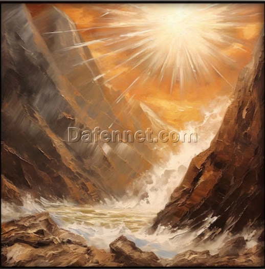 100% Hand – Painted ‘Sunshine in the Mountains’ Abstract Oil Painting: Ideal for Modern Living Room and Rustic Wall Decoration