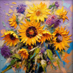Custom 100% Handmade Oil Painting: Sunflower Bouquet in Vase, Abstract Texture Wall Decor for Living Rooms