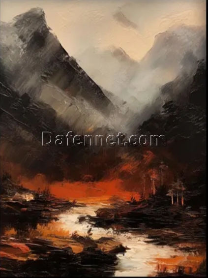 Custom 100% Hand – Painted Abstract Orange Valley Oil Painting: Mysterious Textured Art for Modern Living Rooms