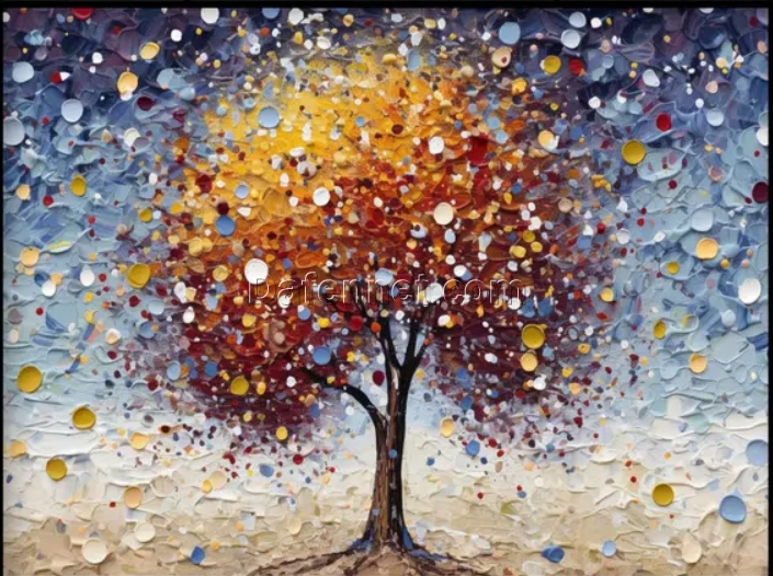 Custom 100% Hand – Painted Abstract Floating Leaf Tree Oil Painting: Textured Wall Art for Modern Living Rooms