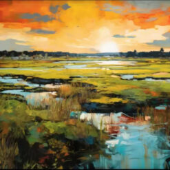 Hand - Painted Modern Sunset - on - Lake Landscape with Textured Design: Custom Oil Art from Dafen Village for Contemporary Homes