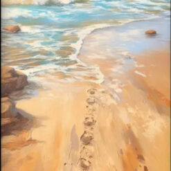 Custom 100% Hand - Painted Abstract Footprints by the Sea Oil Painting: Textured Wall Art for Modern Living Rooms