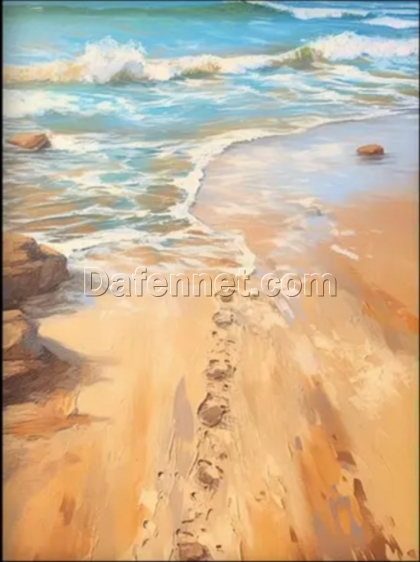Custom 100% Hand – Painted Abstract Footprints by the Sea Oil Painting: Textured Wall Art for Modern Living Rooms