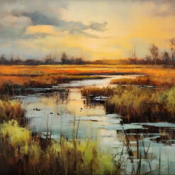 Dafen Village Studios’ Tailor - Made Autumn Palette Lakeside Artwork: 100% Handcrafted Oil Painting with Textured Appeal for Rustic Wall Decoration
