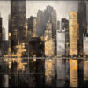 Custom 100% Hand - Painted Black and Gold Cityscape Skyline Oil Painting: Abstract Wall Art for Modern Living Rooms