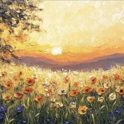Custom 100% Hand - Painted Vibrant Wildflower Sunset Meadow Oil Painting: Textured Wall Art for Living Rooms