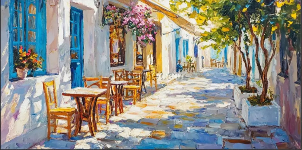 Dafen Village Exclusive! Hand – Painted Impressionist Cityscape Café 3D Oil Painting: Textured Wall Art for Restaurants