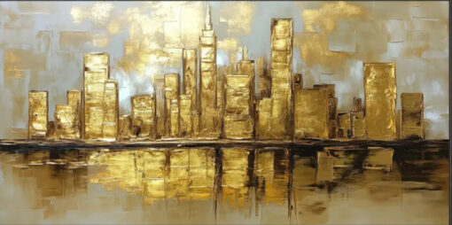 Tailor – Made Hand – Crafted Golden City Skyline Art: Infusing Modern Vibe into Your Home Wall Decor