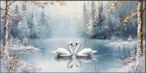 Dafen Village Exclusive! Hand – Painted White Swans & Snowscape Canvas: Impasto Textured Wall Art for Elegant Living Rooms