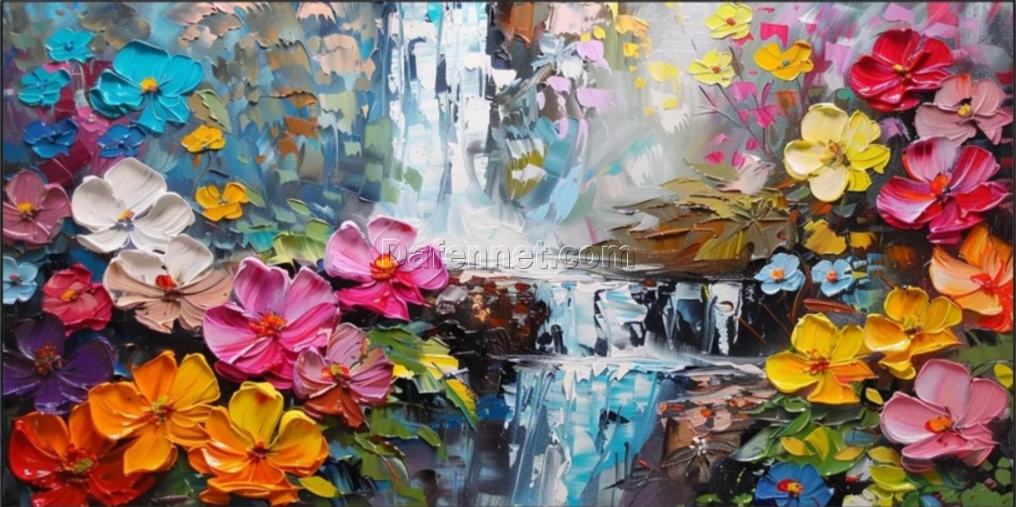 Dafen Village Exclusive! Hand – Painted Outdoor Waterfall Landscape Canvas: Colorful Floral Palette Knife Art for Bohemian Homes