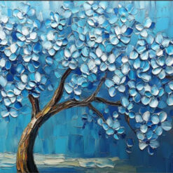 Custom Blue Tower Tree Wall Decoration: Abstract Tree Canvas with Distinct Textures, Ideal for Sofa - Side Adornment