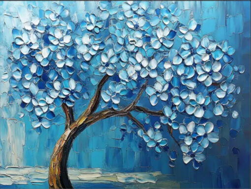 Custom Blue Tower Tree Wall Decoration: Abstract Tree Canvas with Distinct Textures, Ideal for Sofa – Side Adornment