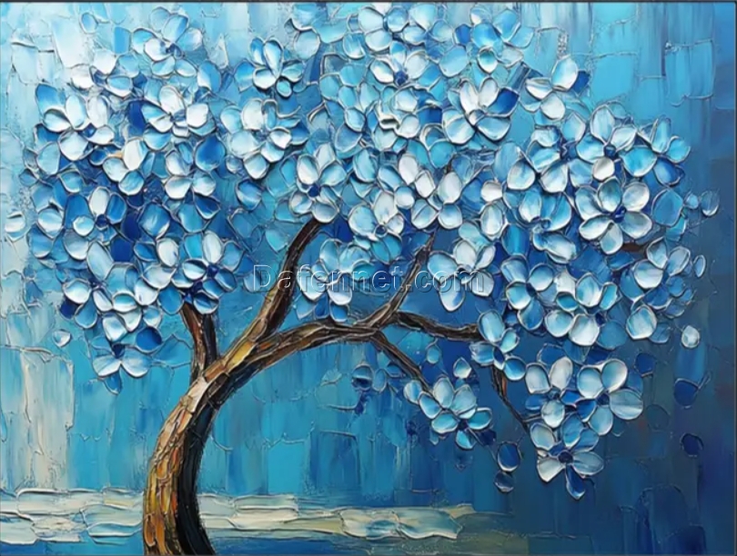 Custom Blue Tower Tree Wall Decoration: Abstract Tree Canvas with Distinct Textures, Ideal for Sofa – Side Adornment