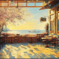 Tailor - Made Modern Art: City and Sailboat Paintings with 3D Textures for Coffeehouse Ambiance