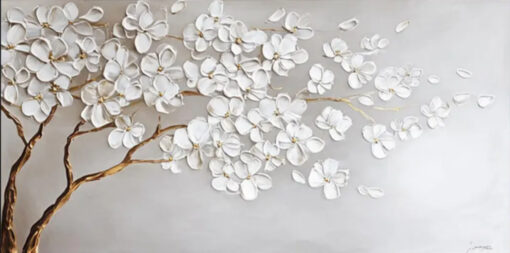 Dafen Village Original: Customizable White Abstract Tree Canvas — Elegant Wall Art for Living Rooms