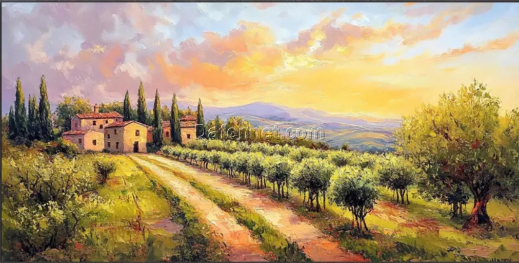 Dafen Village Original: Customizable Sunny Day Landscape Canvas — Textured Wall Art for Bohemian Spaces