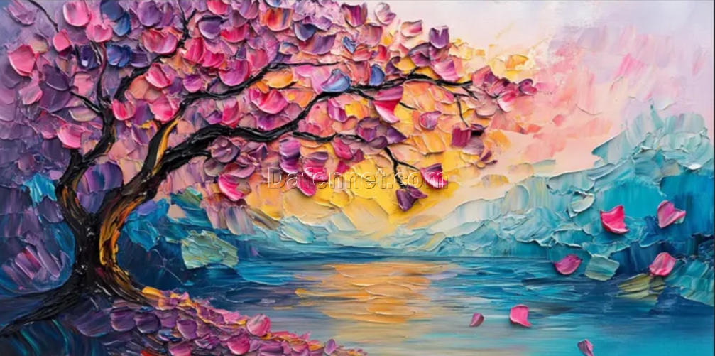 Dafen Village Exclusive! Custom Colorful Tree Landscape Canvas: Primitive Textured Art for Natural Homes