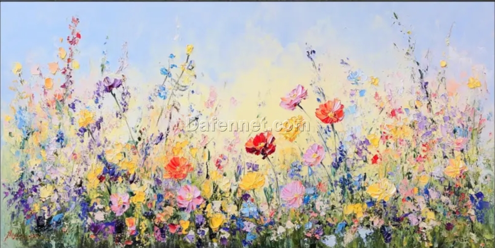 Dafen Village Exclusive! Custom 3D Abstract Floral Canvas: Primitive Textured Art for Spring – Ready Living Rooms