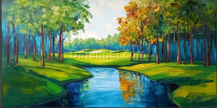 Dafen Village Exclusive! Custom Green Forest Canvas: 3D Textured Bohemian Wall Art for Living Rooms