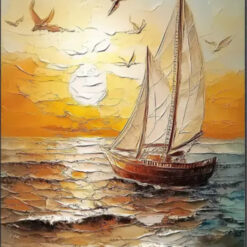 Handcrafted Nautical - Inspired Wall Decoration: 3D Golden Sunset, Sailboats and Seagulls Scenes for Beachside Interiors