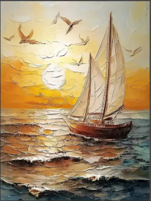 Handcrafted Nautical – Inspired Wall Decoration: 3D Golden Sunset, Sailboats and Seagulls Scenes for Beachside Interiors