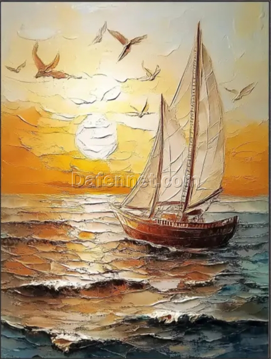 Handcrafted Nautical – Inspired Wall Decoration: 3D Golden Sunset, Sailboats and Seagulls Scenes for Beachside Interiors