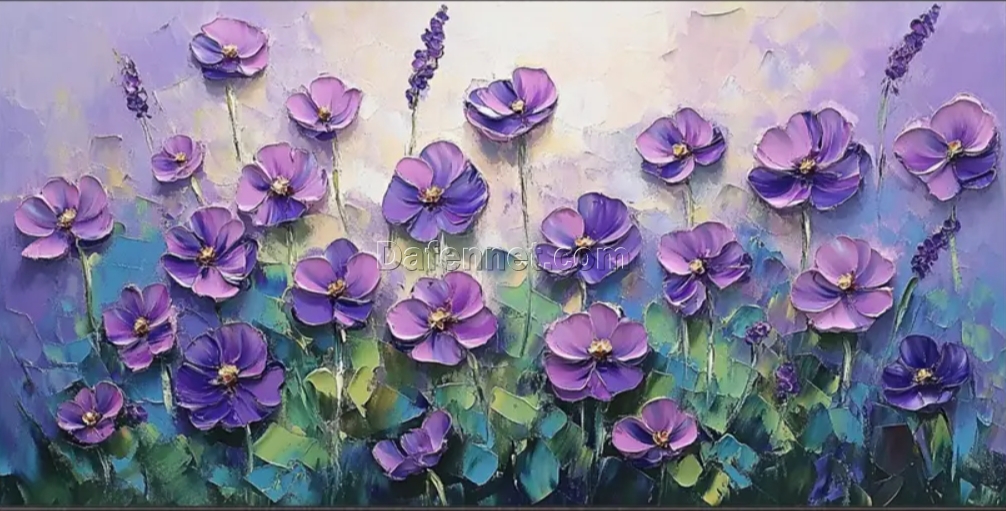 Dafen Village Custom 3D Textured Original Purple Floral Oil Painting for Stylish Living Rooms