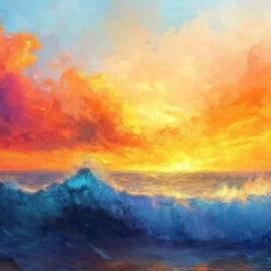 Dafen Village Custom 3D Abstract Ocean Canvas in Gold, Blue & Red for Living Room and Hotel Decoration