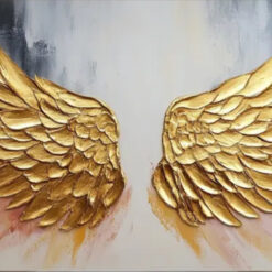 Dafen Village Custom 3D Abstract Wing Textured Canvas: Primitive Golden Wing Art for Bohemian Living Rooms