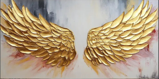 Dafen Village Custom 3D Abstract Wing Textured Canvas: Primitive Golden Wing Art for Bohemian Living Rooms