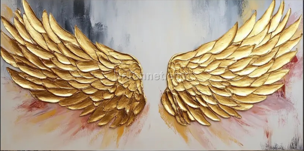 Dafen Village Custom 3D Abstract Wing Textured Canvas: Primitive Golden Wing Art for Bohemian Living Rooms
