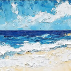 Dafen Village Custom 3D Blue Ocean Canvas: Minimalist Wave Painting for Wabi - Sabi Bedroom Decor