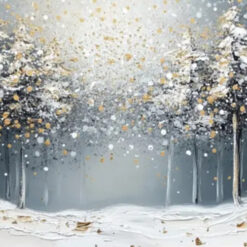 Dafen Village Custom Large - Scale Horizontal Winter Forest Canvas: 3D Panoramic Forest with Starlight for Wall Art
