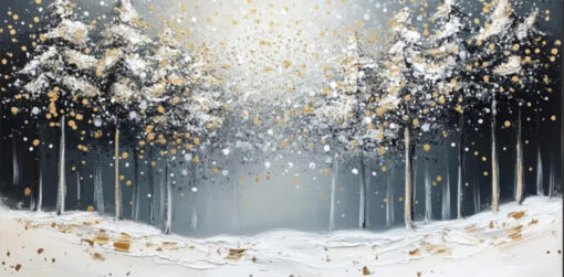 Dafen Village Custom Large – Scale Horizontal Winter Forest Canvas: 3D Panoramic Forest with Starlight for Wall Art