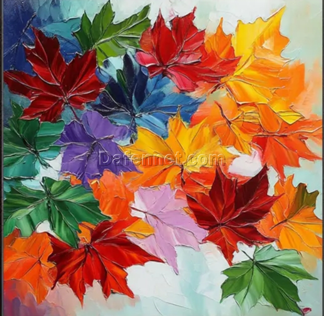 Dafen Village Custom 3D Impressionist Autumn Leaf Canvas: Lively Fall Foliage Art for Large Living Rooms