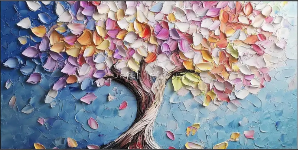 Dafen Village Custom Primitive Tree Oil Painting: Heavy – Textured Hand – painted Art for Living Room and Dining Area