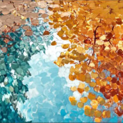 Dafen Village Custom 3D Abstract Leaf Wall Art: Primitive Colorful Forest Landscape on Canvas for Autumn Decor