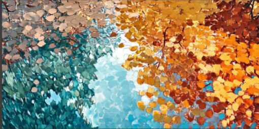 Dafen Village Custom 3D Abstract Leaf Wall Art: Primitive Colorful Forest Landscape on Canvas for Autumn Decor
