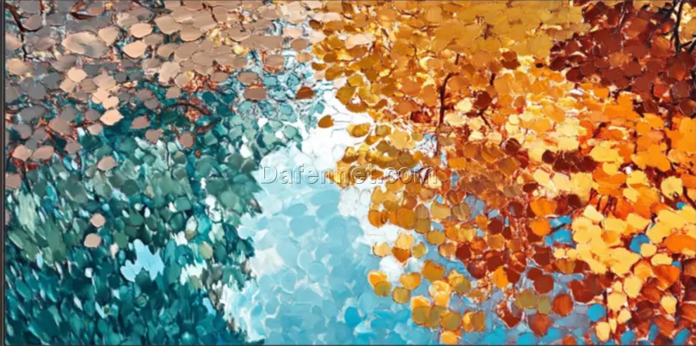 Dafen Village Custom 3D Abstract Leaf Wall Art: Primitive Colorful Forest Landscape on Canvas for Autumn Decor