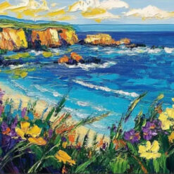 Handcrafted by Dafen Village: 3D - Textured Large Canvas Art with Grassland and Ocean Wildflowers for Home & Hotel Decor