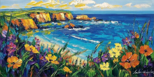 Handcrafted by Dafen Village: 3D – Textured Large Canvas Art with Grassland and Ocean Wildflowers for Home & Hotel Decor