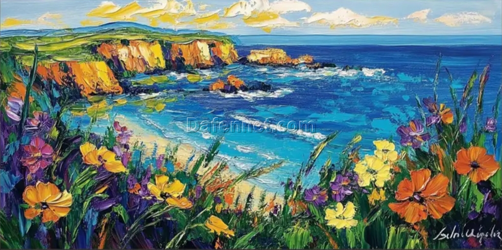 Handcrafted by Dafen Village: 3D – Textured Large Canvas Art with Grassland and Ocean Wildflowers for Home & Hotel Decor