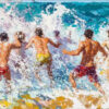 Dafen Village Custom Large - Scale Oil Painting: Summer Beach Scene with Swimming Crowd and Ocean Landscape for Wall Art