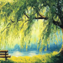 Dafen Village Custom 3D Canvas: Enchanting Serene Willow Garden Landscape for Living Room Wall Art