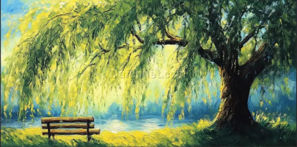 Dafen Village Custom 3D Canvas: Enchanting Serene Willow Garden Landscape for Living Room Wall Art