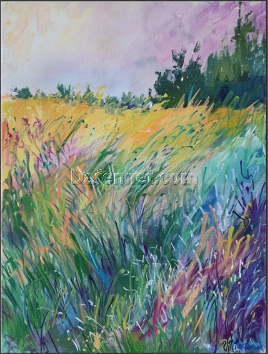 Dafen Village Studio’s Original Impressionist Wall Art: Customizable Hand – painted Field Landscape on Canvas