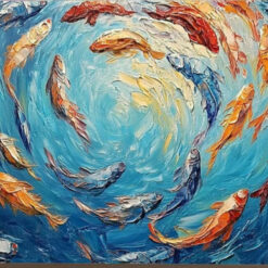 Handcrafted by Dafen Village: Primitive 3D Textured Koi Carp Oil Painting for Colorful Aquatic Wall Art